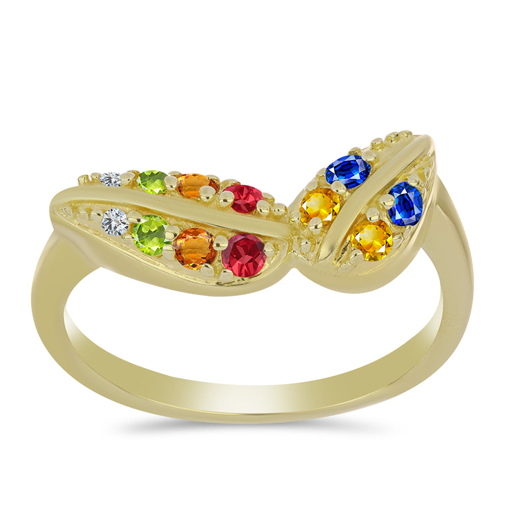 Anillo de Plata Bañada en Oro con Zafiro Arco Iris Rosebery y Topacio Blanco