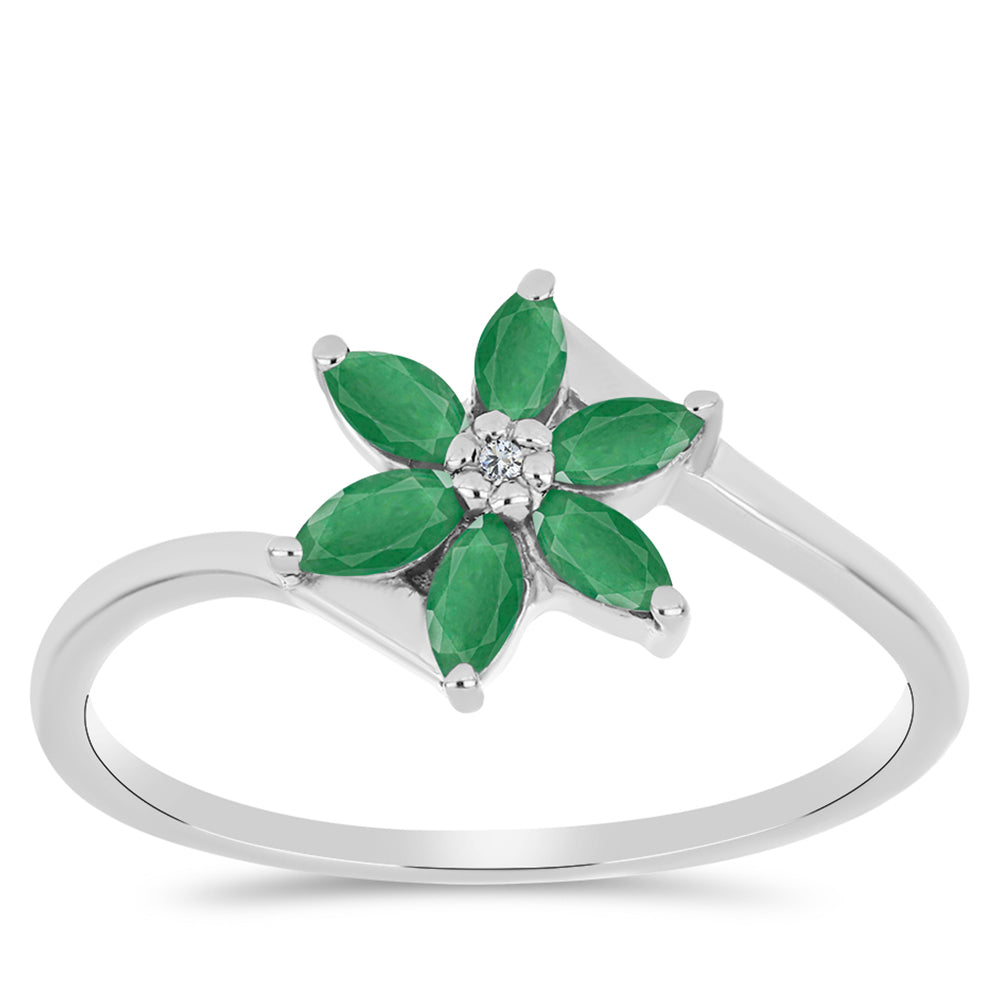 Anillo de Plata con Esmeralda de Brasil y Topacio Blanco