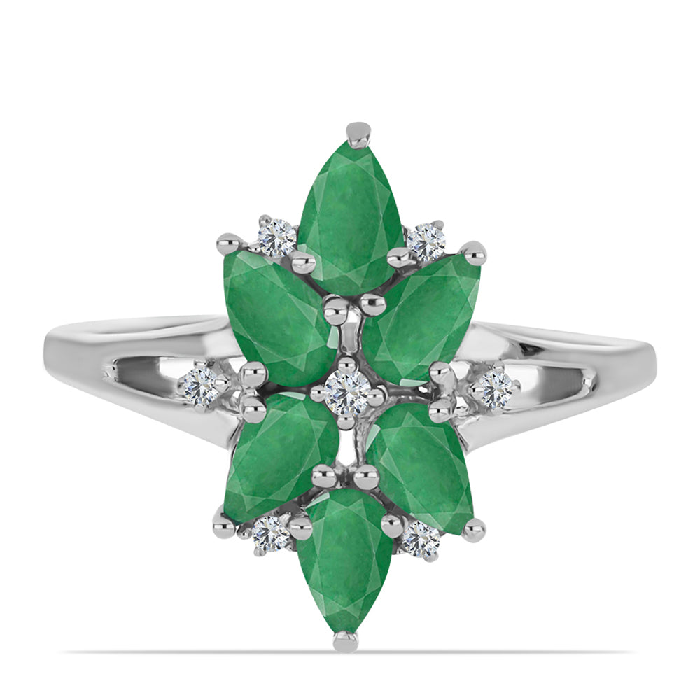 Anillo de Plata con Esmeralda de Brasil y Topacio Blanco