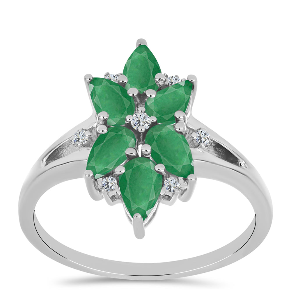 Anillo de Plata con Esmeralda de Brasil y Topacio Blanco