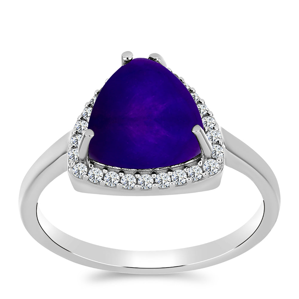Anillo de Plata con Jade Púrpura y Topacio Blanco