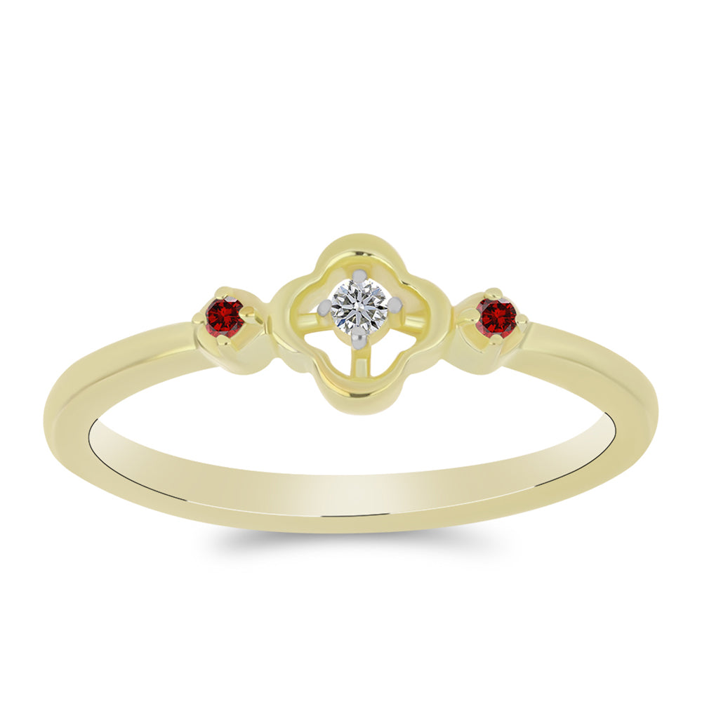 Anillo de Plata Bañada en Oro con Diamante Rojo y Diamante blanco
