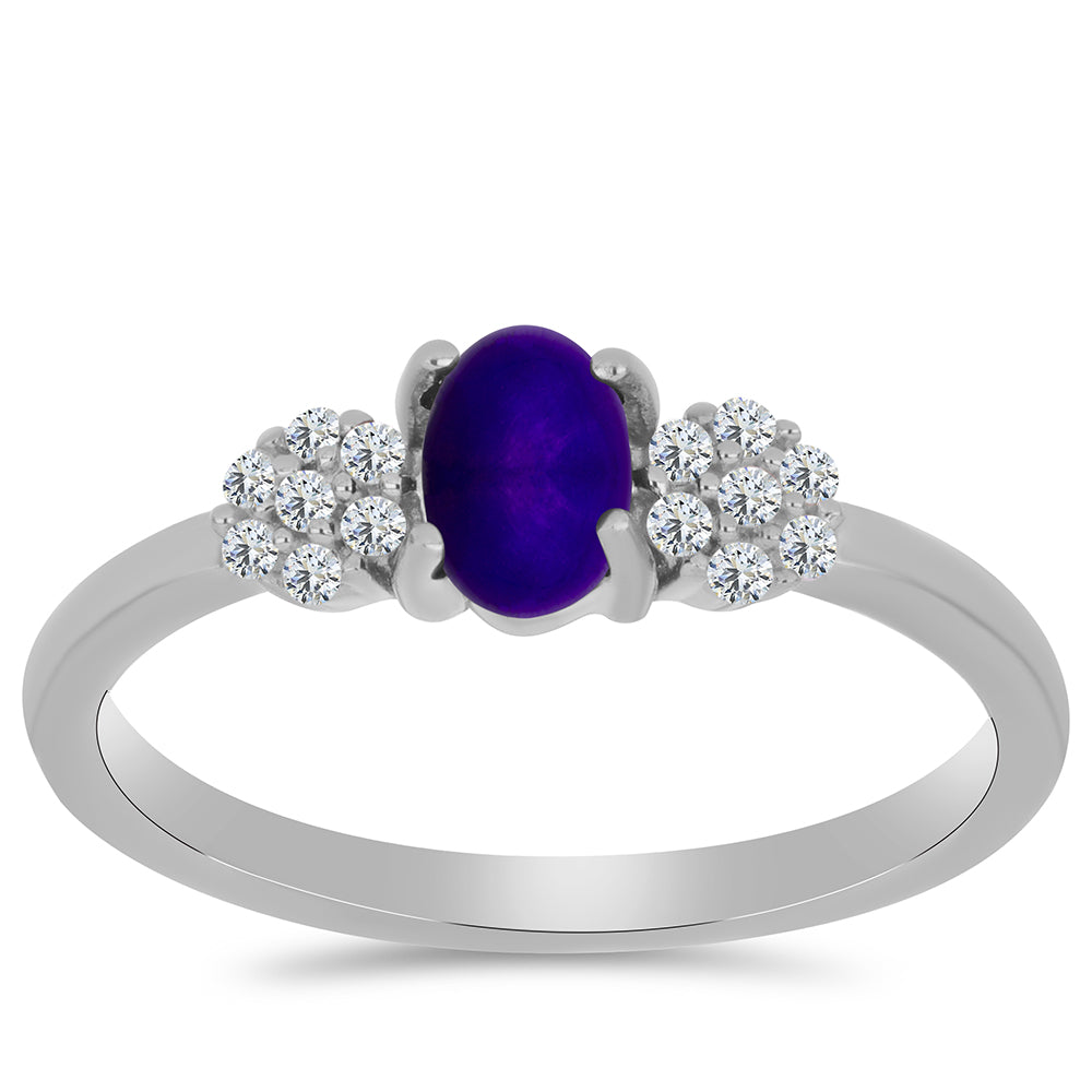 Anillo de Plata con Jade Púrpura y Topacio Blanco