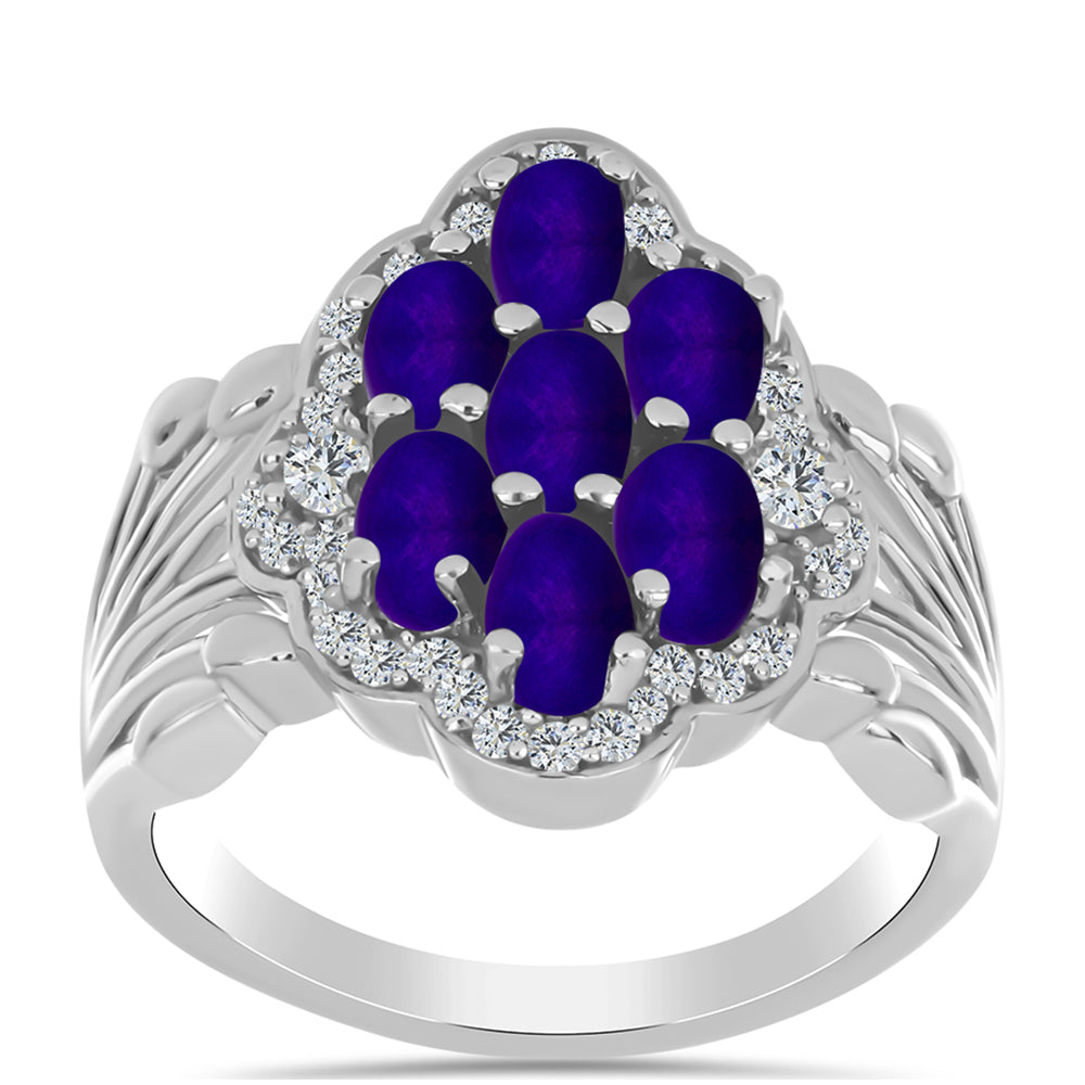 Anillo de Plata con Jade Púrpura y Topacio Blanco