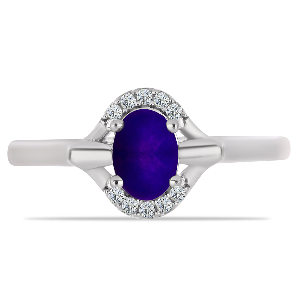 Anillo de Plata con Jade Púrpura y Topacio Blanco