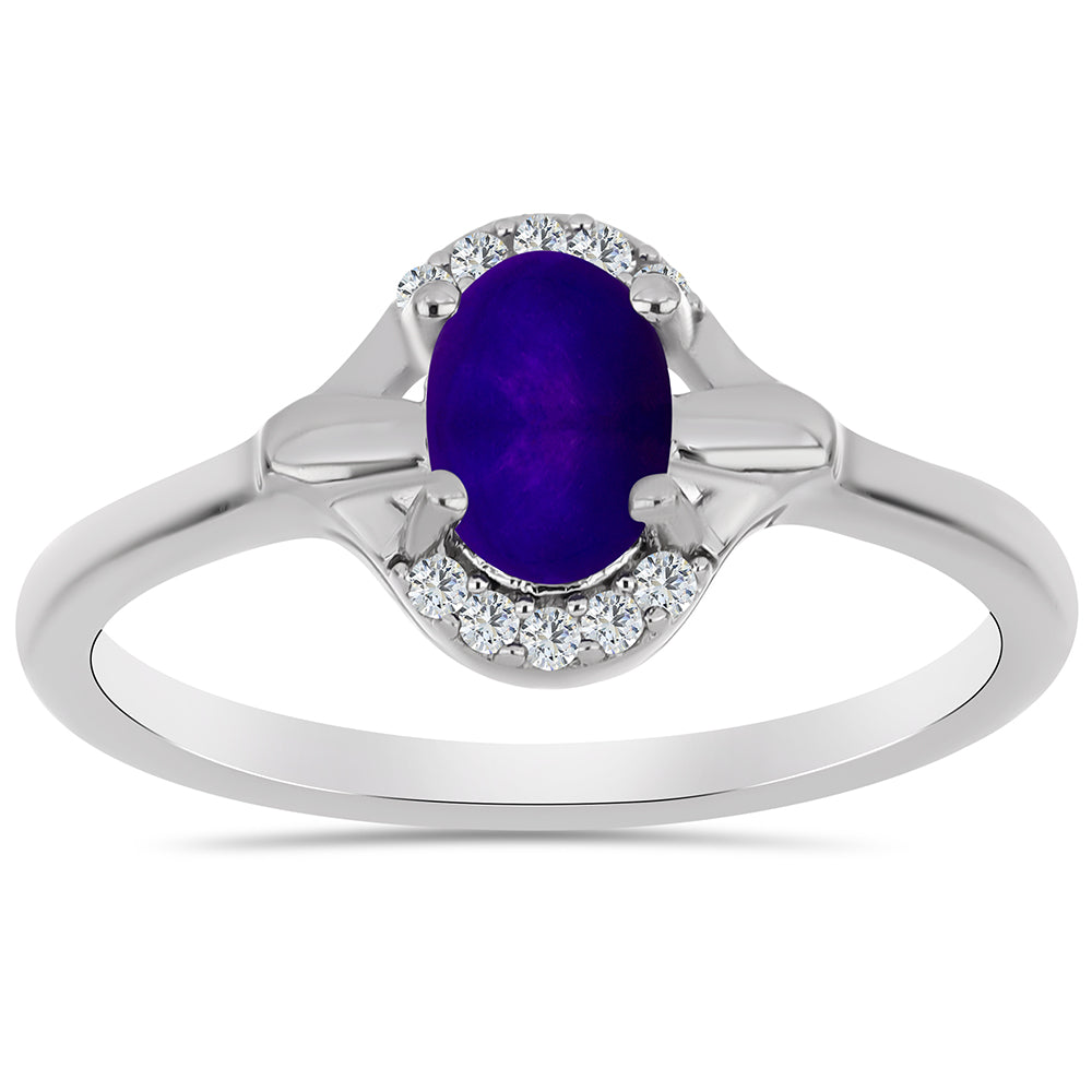 Anillo de Plata con Jade Púrpura y Topacio Blanco