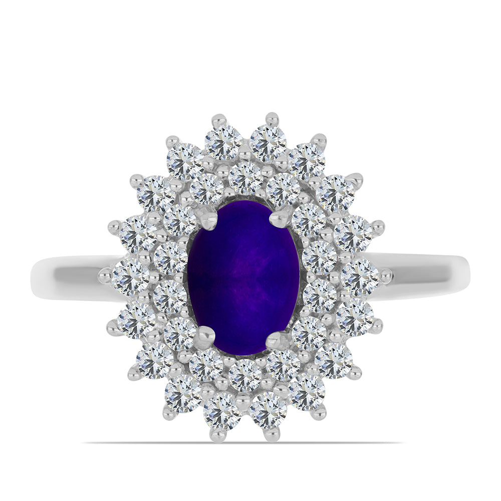 Anillo de Plata con Jade Púrpura y Topacio Blanco