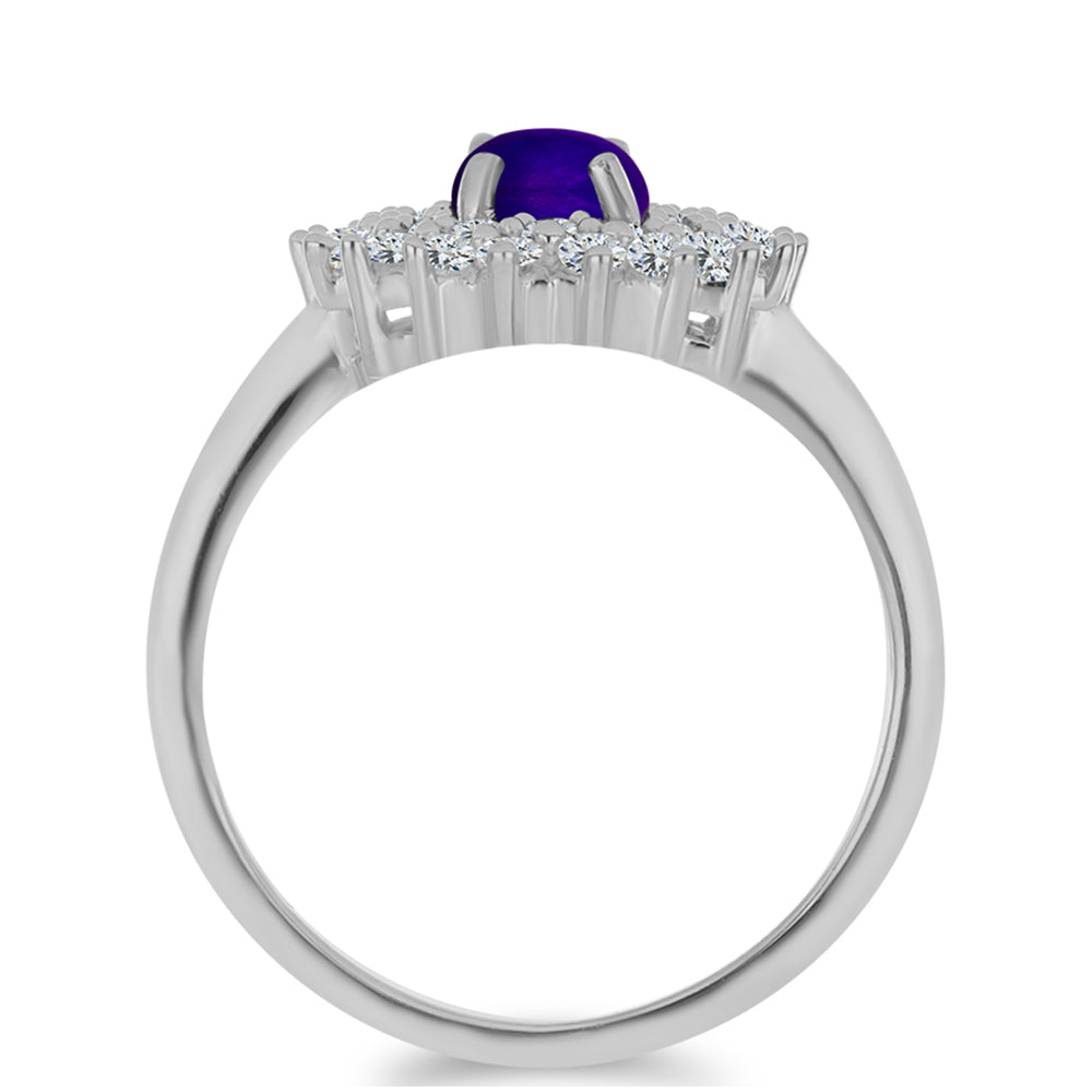 Anillo de Plata con Jade Púrpura y Topacio Blanco