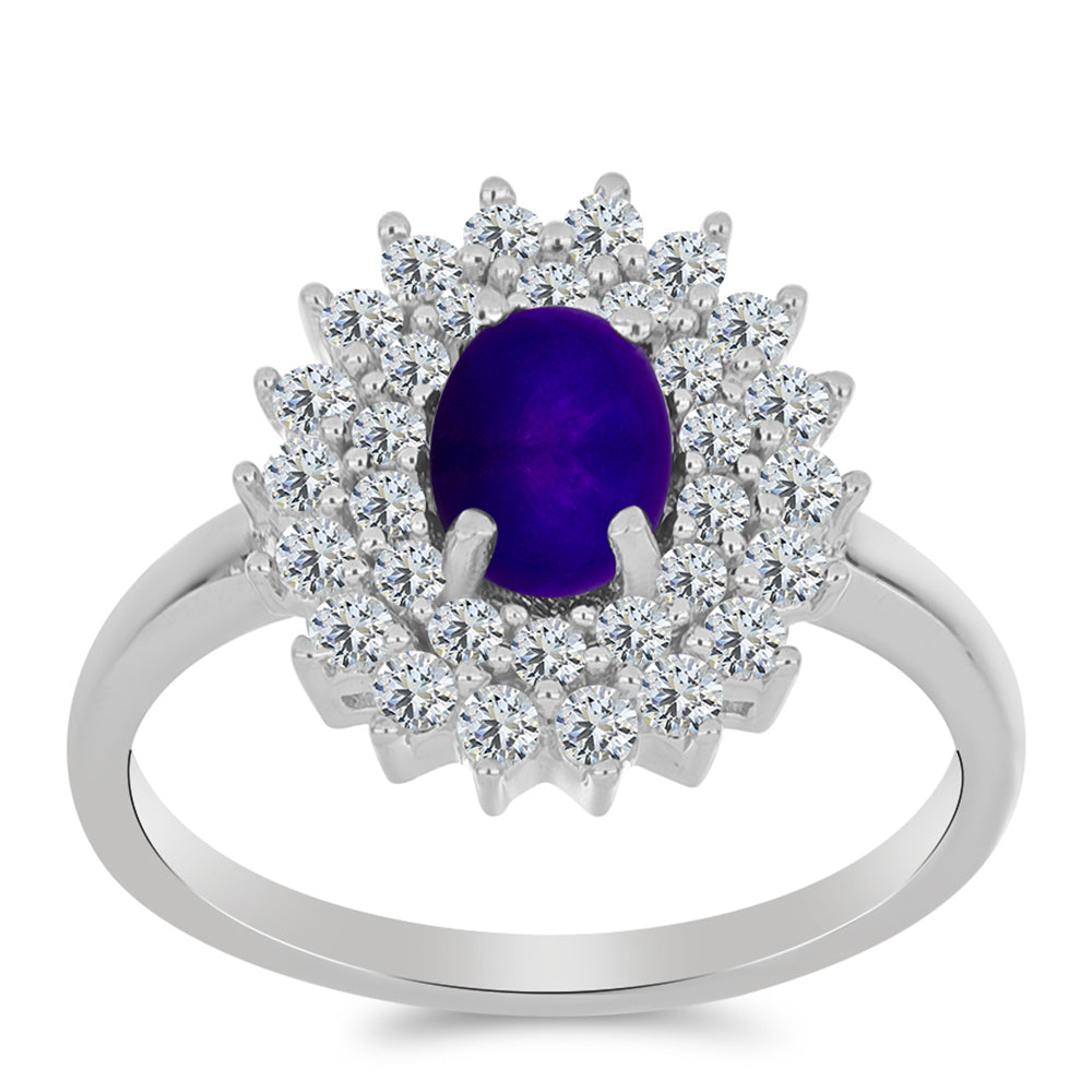 Anillo de Plata con Jade Púrpura y Topacio Blanco