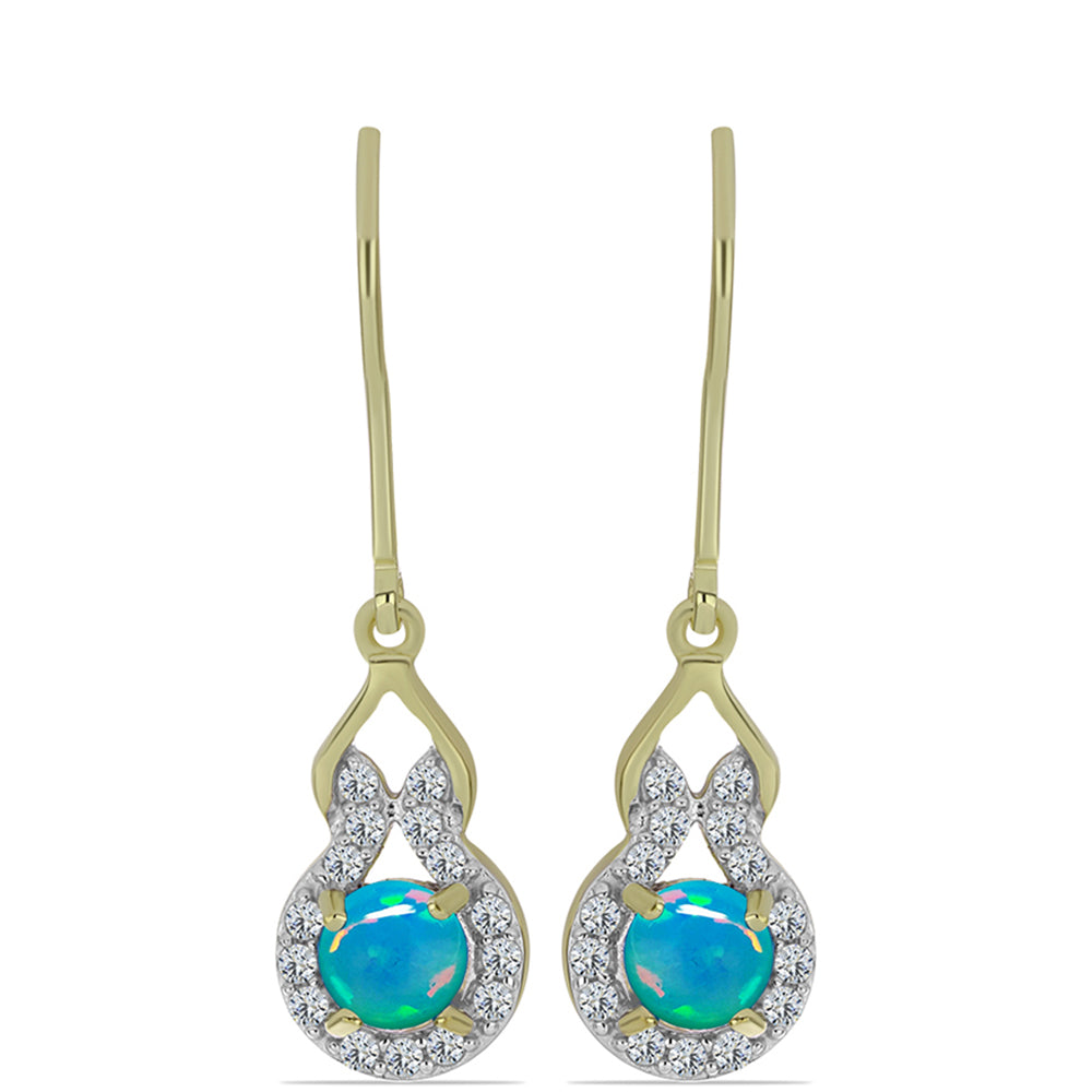 Pendientes de Plata Bañada en Oro con Ópalo Azul Paraiba de Etiopía y Topacio Blanco