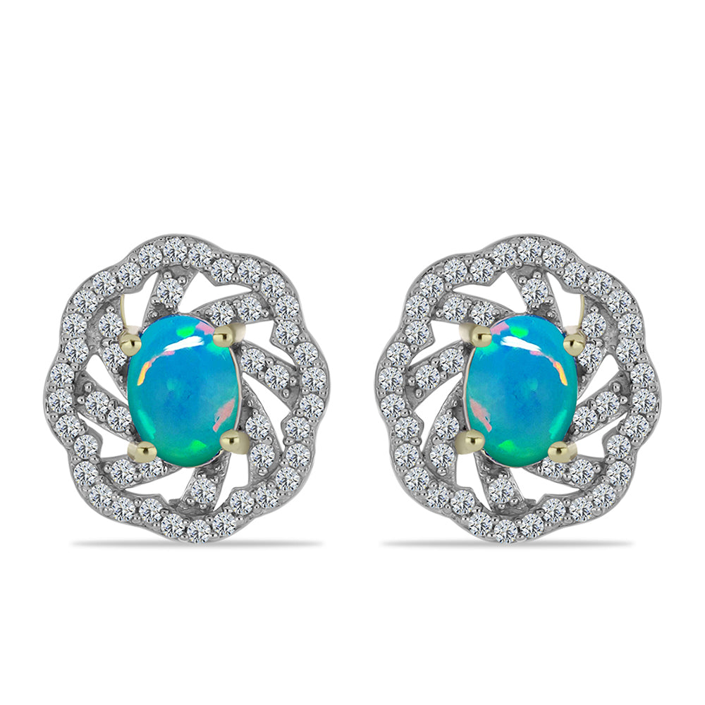 Pendientes de Plata Bañada en Oro con Ópalo Azul Paraiba de Etiopía y Topacio Blanco