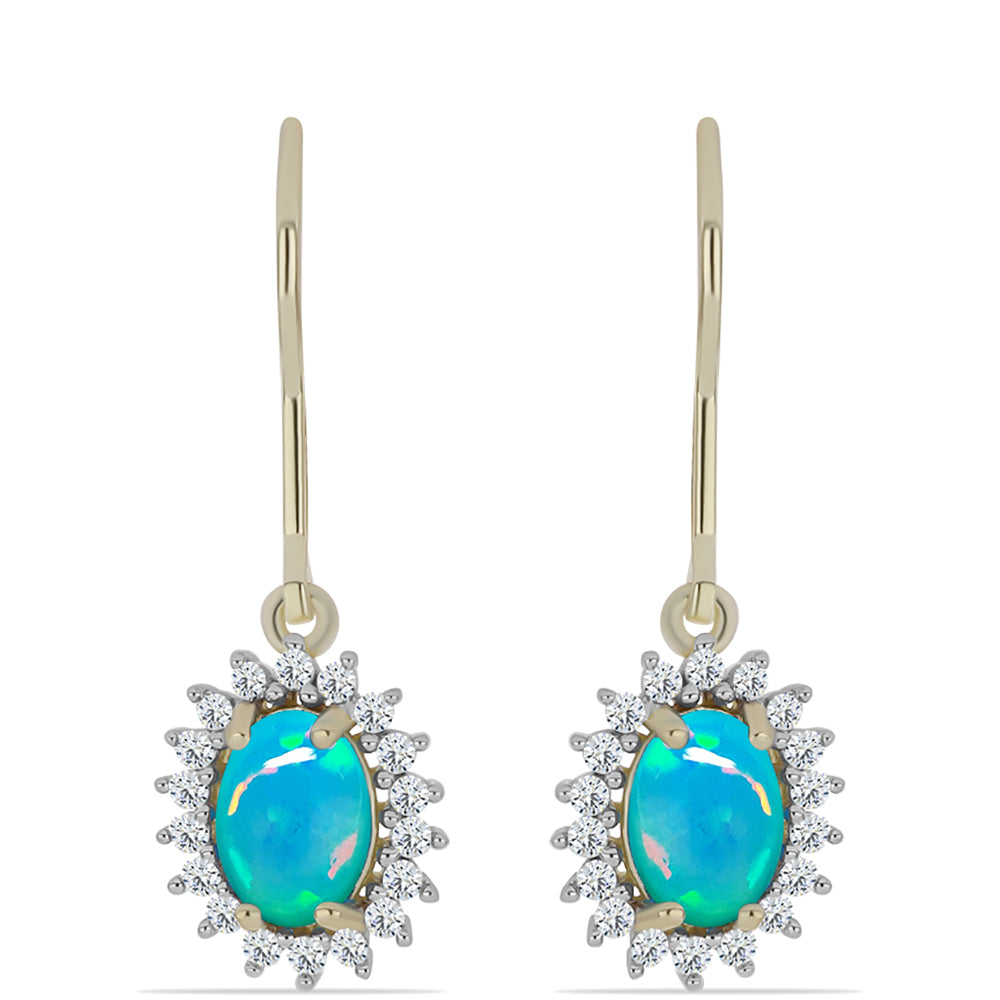Pendientes de Plata Bañada en Oro con Ópalo Azul Paraiba de Etiopía y Topacio Blanco