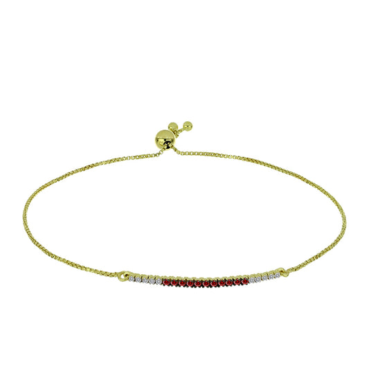 Pulsera de Plata Bañada en Oro con Diamante Rojo y Diamante blanco