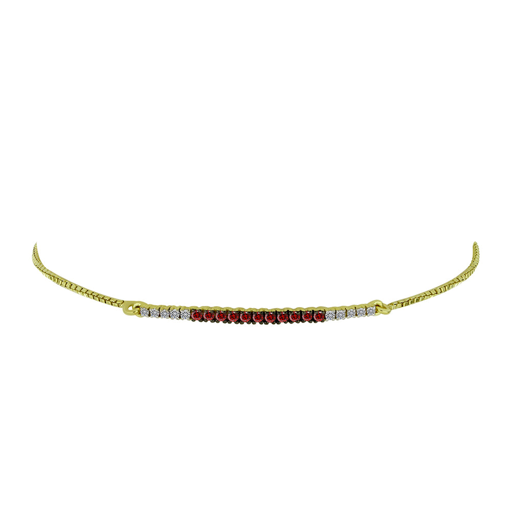 Pulsera de Plata Bañada en Oro con Diamante Rojo y Diamante blanco