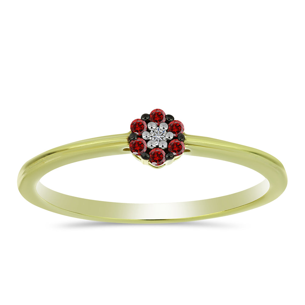Anillo de Plata Bañada en Oro con Diamante Rojo y Diamante blanco