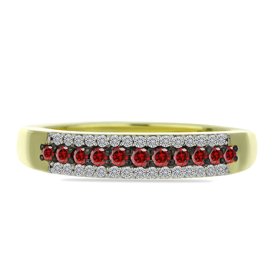 Anillo de Plata Bañada en Oro con Diamante Rojo y Diamante blanco