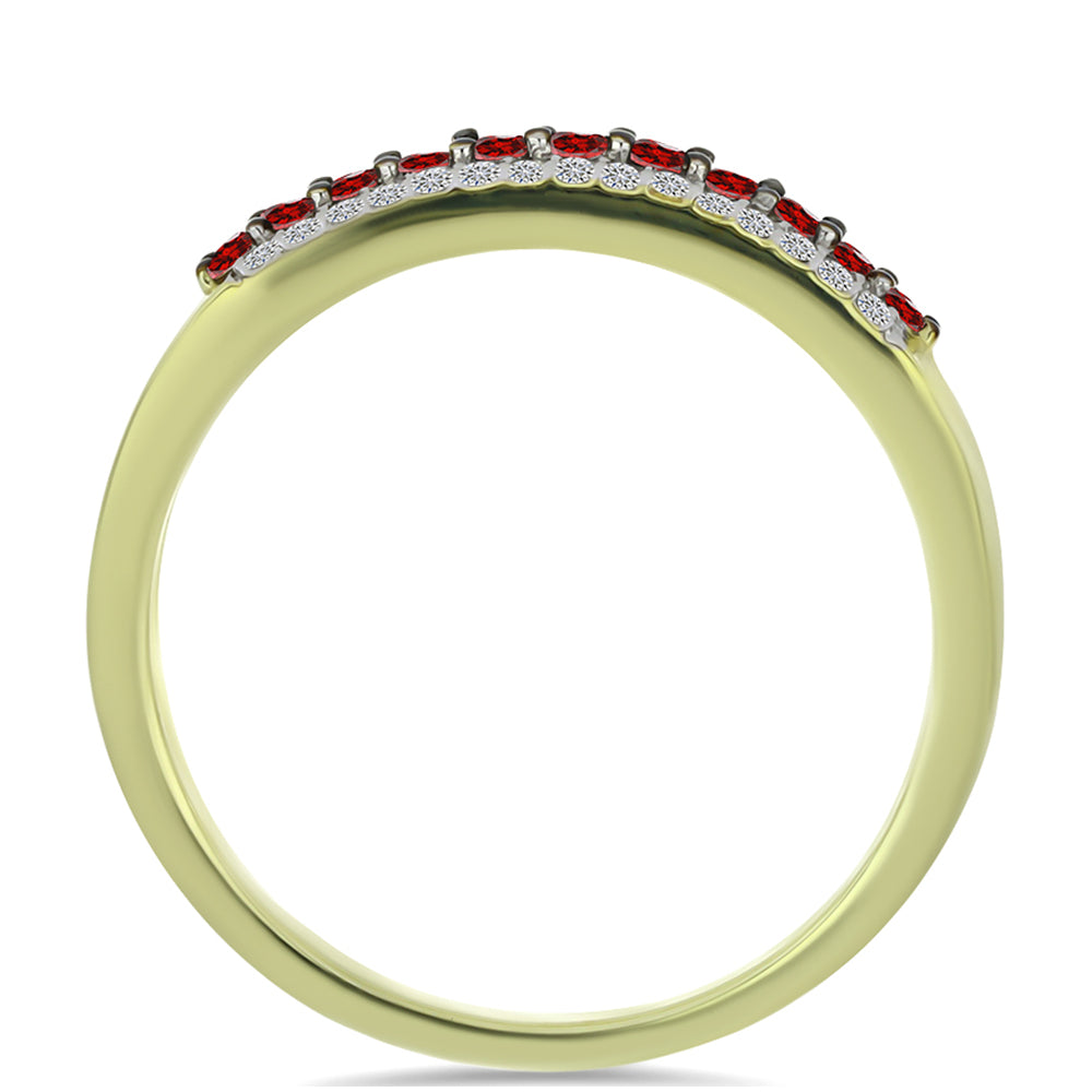 Anillo de Plata Bañada en Oro con Diamante Rojo y Diamante blanco