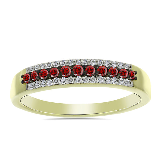 Anillo de Plata Bañada en Oro con Diamante Rojo y Diamante blanco