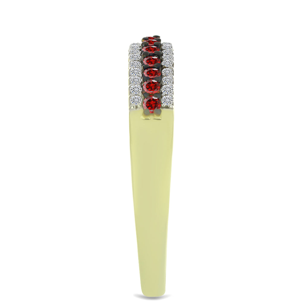 Anillo de Plata Bañada en Oro con Diamante Rojo y Diamante blanco