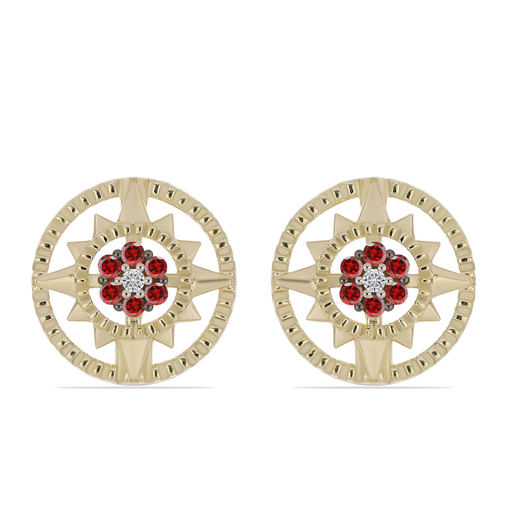 Pendientes de Plata Bañada en Oro con Diamante Rojo y Diamante blanco