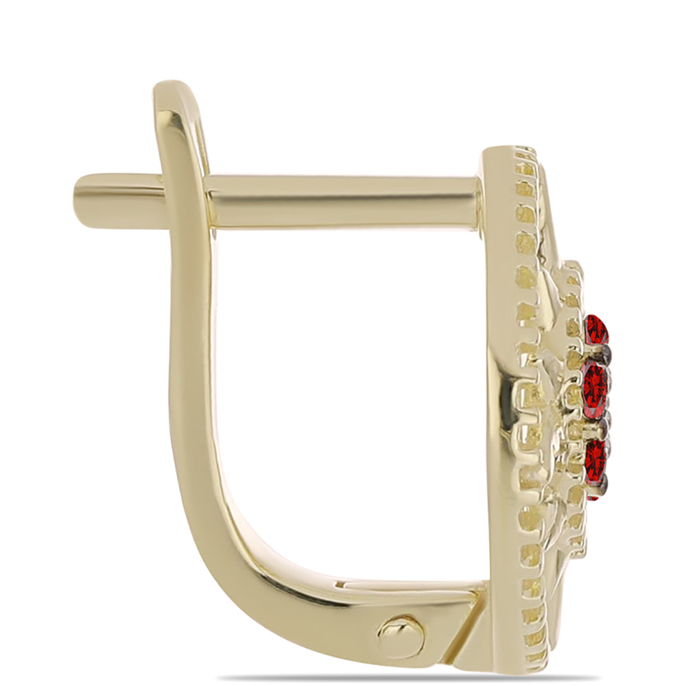 Pendientes de Plata Bañada en Oro con Diamante Rojo y Diamante blanco