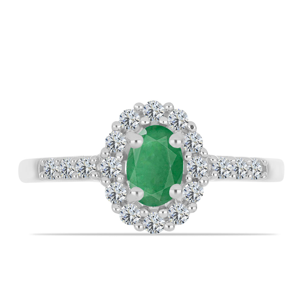 Anillo de Plata con Esmeralda de Brasil y Topacio Blanco