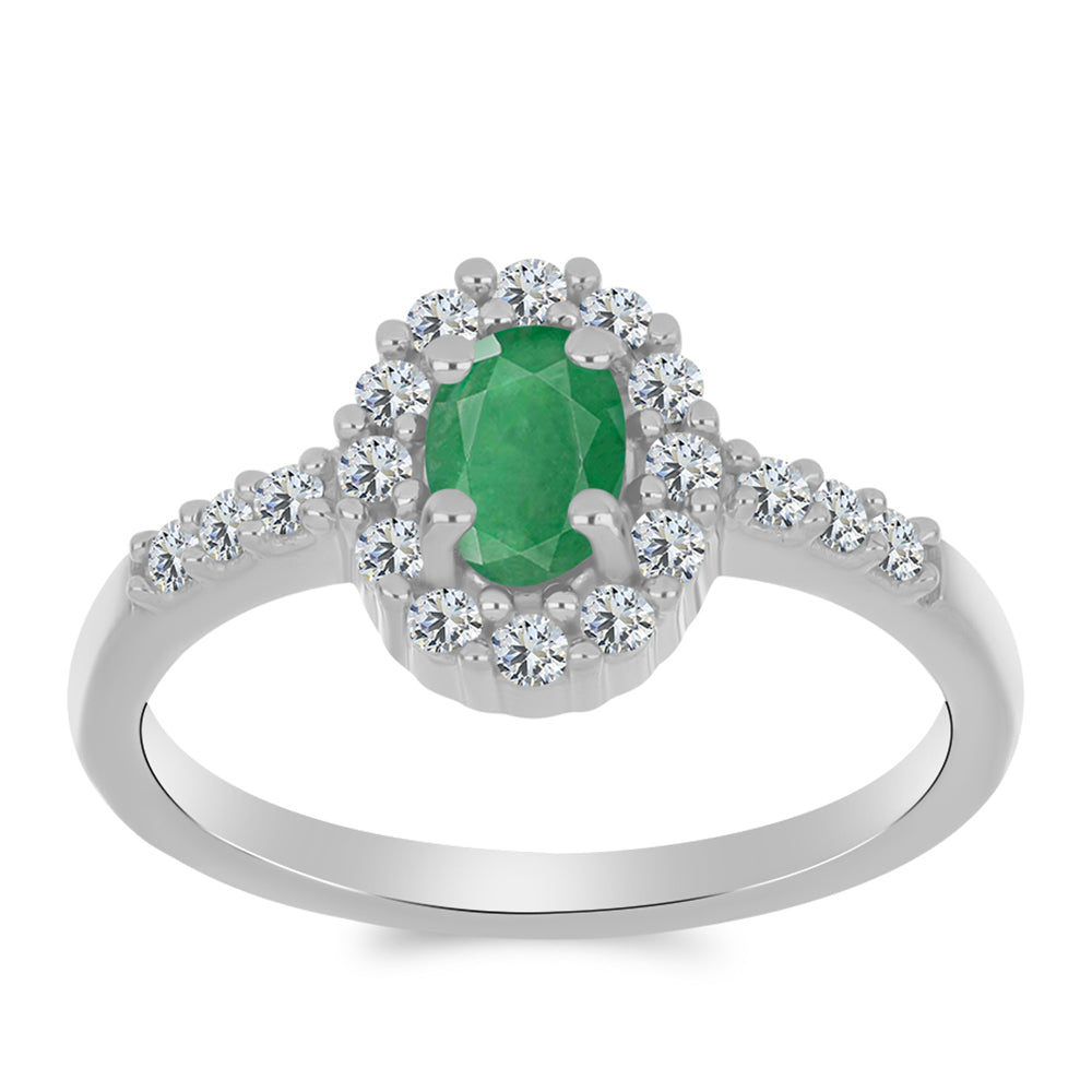 Anillo de Plata con Esmeralda de Brasil y Topacio Blanco