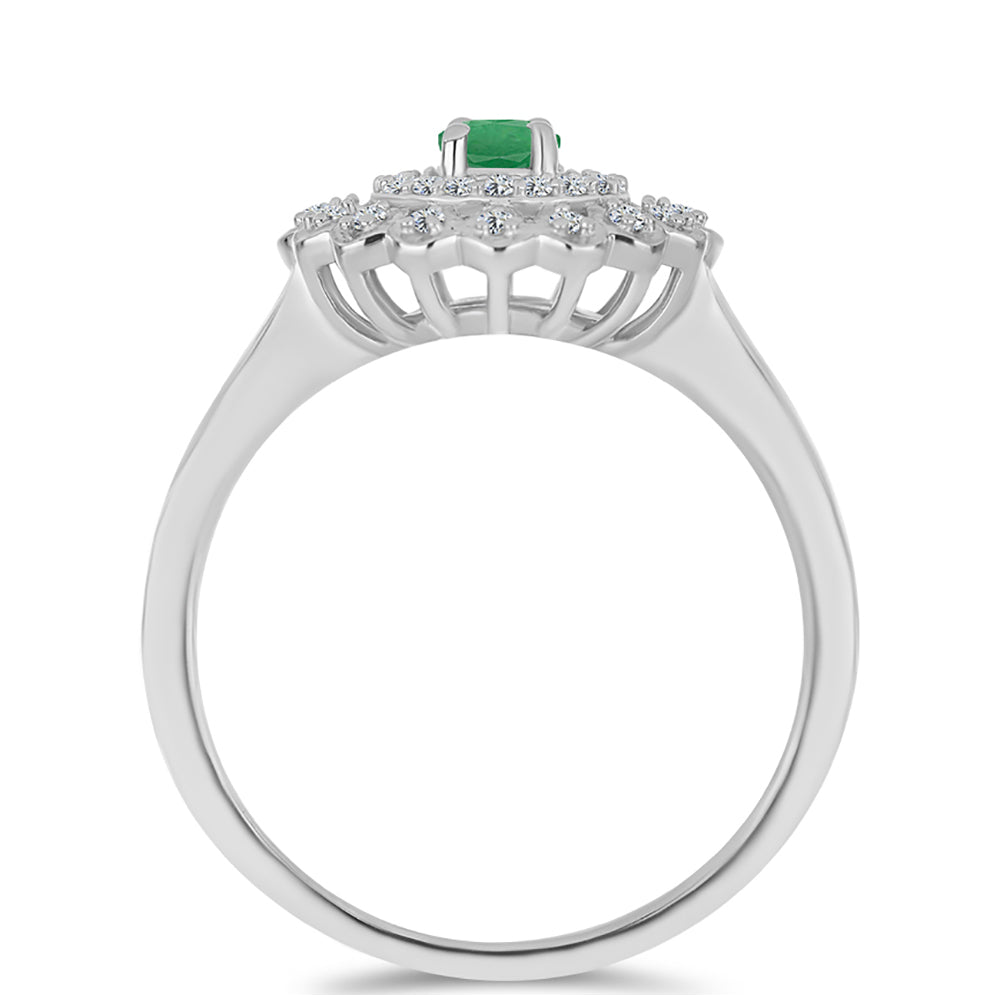 Anillo de Plata con Esmeralda de Brasil y Topacio Blanco