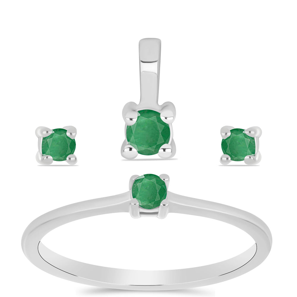 Conjunto de Plata con Esmeralda de Brasil ( Pendientes +Anillo +Colgante )