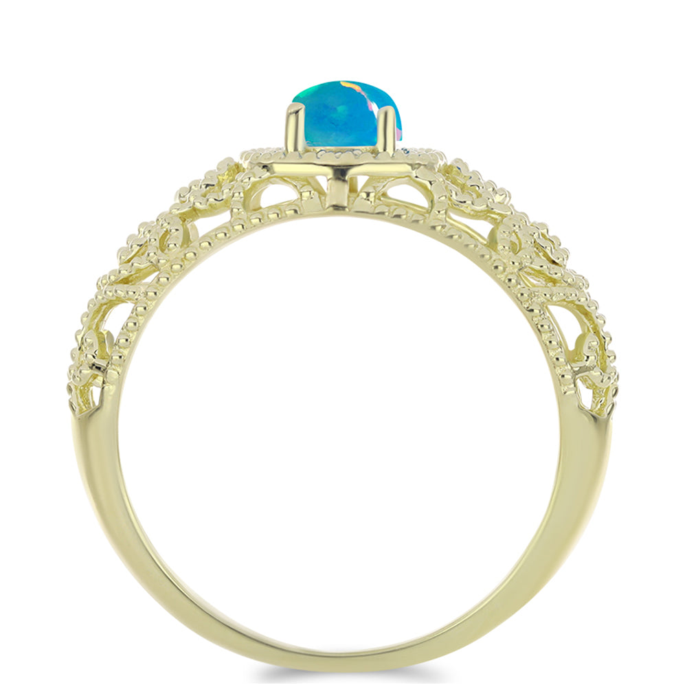 Anillo de Plata Bañada en Oro con Ópalo Azul Paraiba de Etiopía