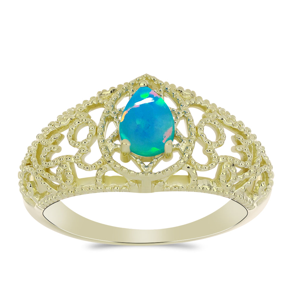 Anillo de Plata Bañada en Oro con Ópalo Azul Paraiba de Etiopía