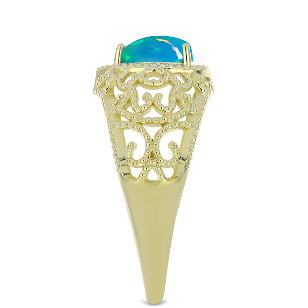 Anillo de Plata Bañada en Oro con Ópalo Azul Paraiba de Etiopía