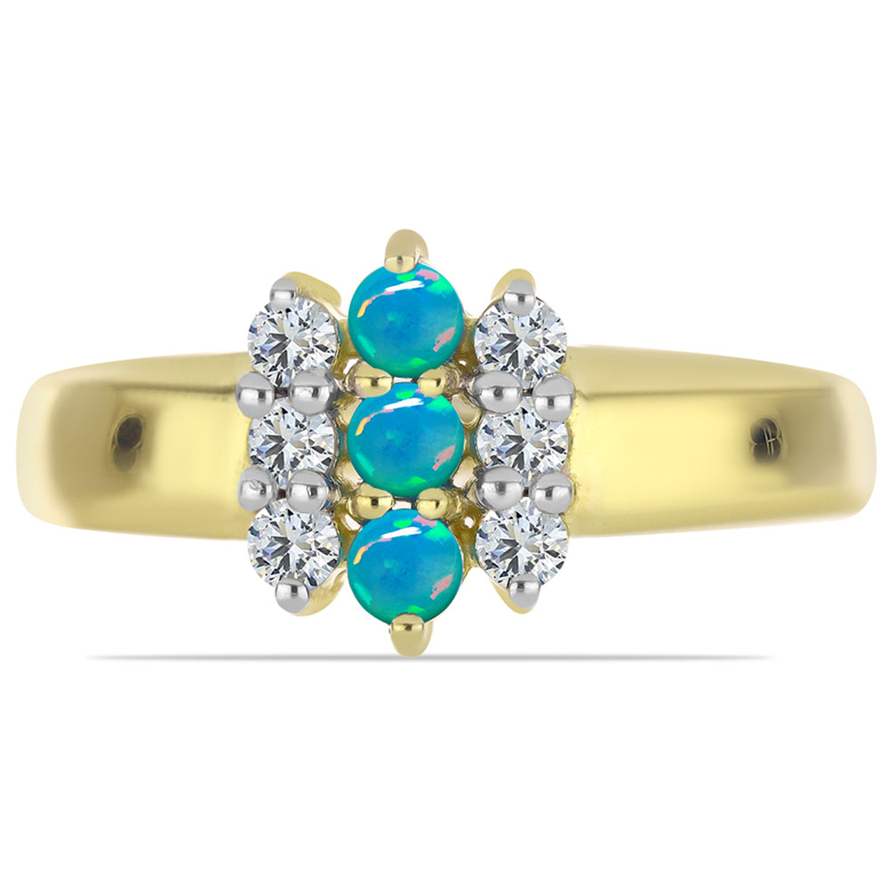Anillo de Plata Bañada en Oro con Ópalo Azul Paraiba de Etiopía y Topacio Blanco