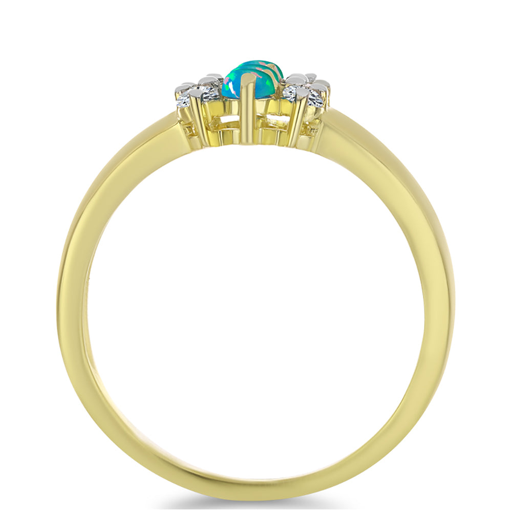 Anillo de Plata Bañada en Oro con Ópalo Azul Paraiba de Etiopía y Topacio Blanco