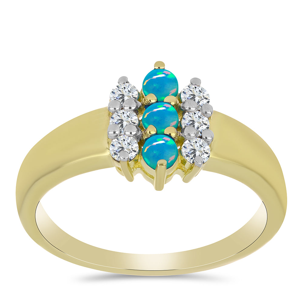 Anillo de Plata Bañada en Oro con Ópalo Azul Paraiba de Etiopía y Topacio Blanco