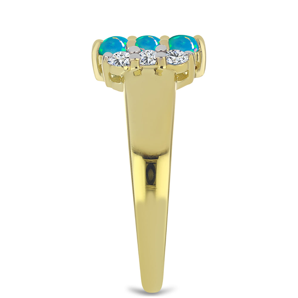Anillo de Plata Bañada en Oro con Ópalo Azul Paraiba de Etiopía y Topacio Blanco