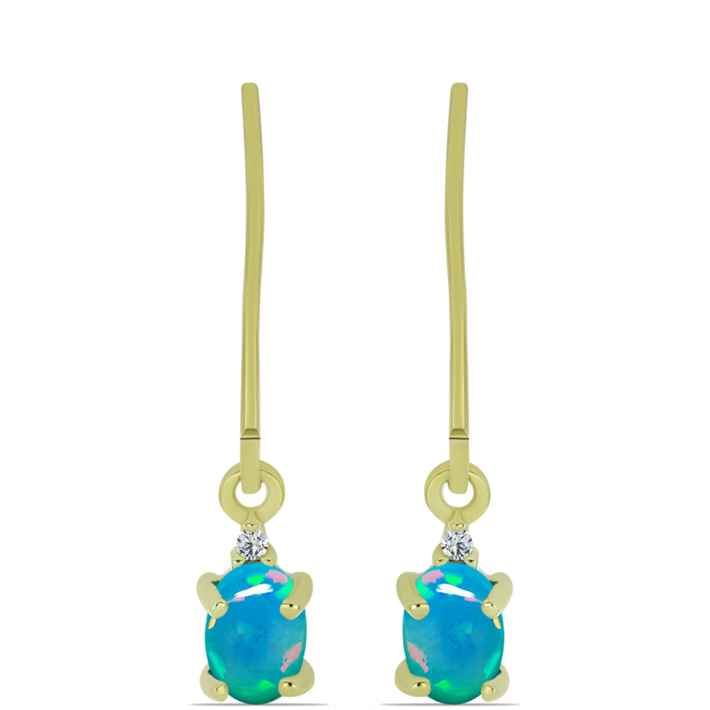Pendientes de Plata Bañada en Oro con Ópalo Azul Paraiba de Etiopía y Topacio Blanco
