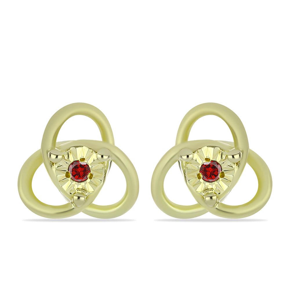 Conjunto de Plata Bañada en Oro con Diamante Rojo ( Pendientes +Anillo +Colgante )