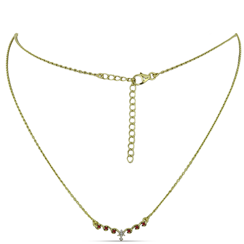 Collar de Plata Bañada en Oro con Diamante Rojo y Diamante blanco