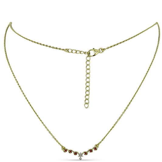 Collar de Plata Bañada en Oro con Diamante Rojo y Diamante blanco
