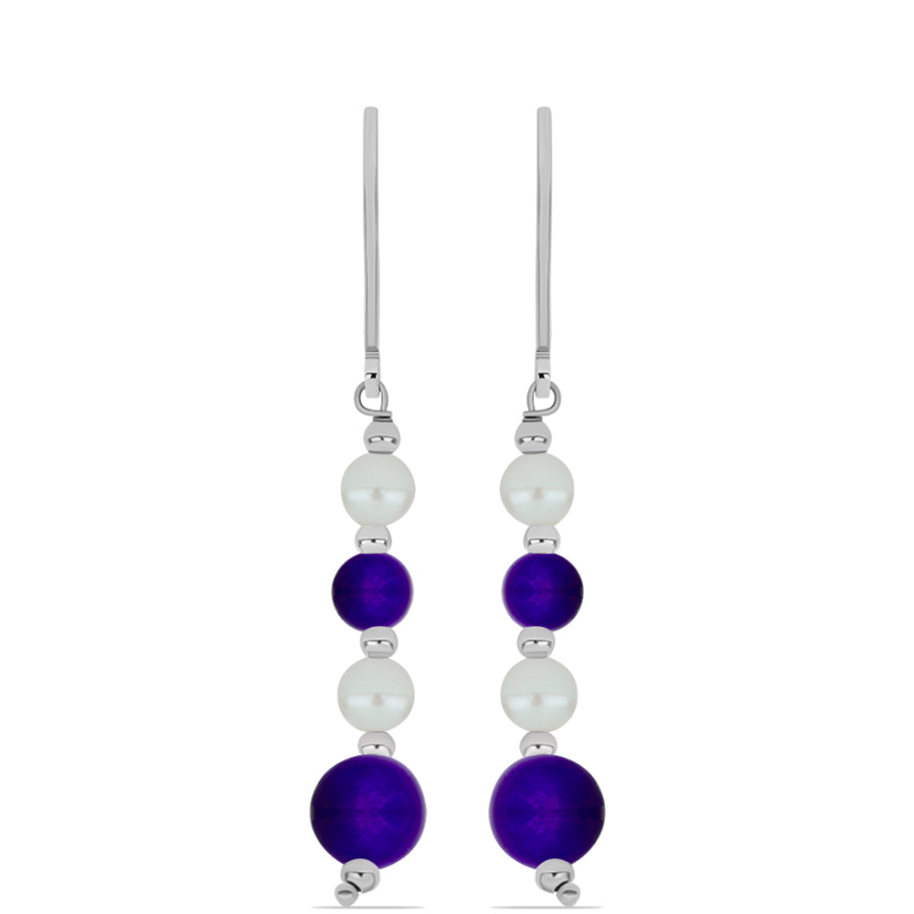 Pendientes de Plata con Jade Púrpura y Perla de Agua Dulce