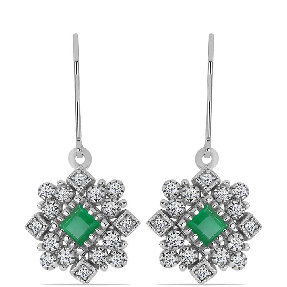Pendientes de Plata con Esmeralda de Brasil y Topacio Blanco 1