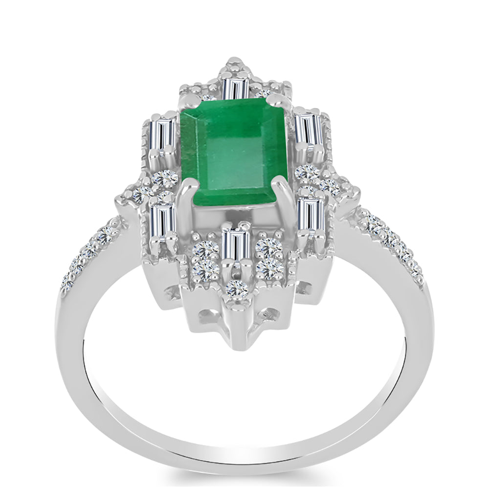 Anillo de Plata con Esmeralda de Brasil y Zircón Blanco