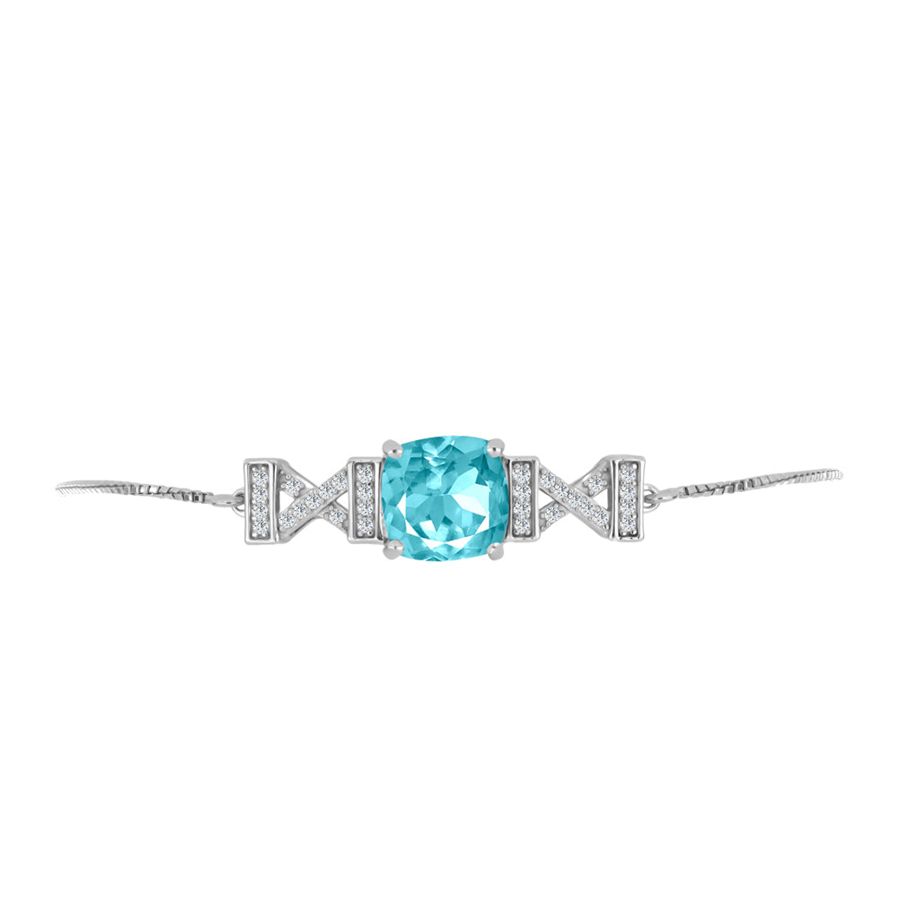 Pulsera de Plata con Cuarzo Paraiba y Topacio Blanco