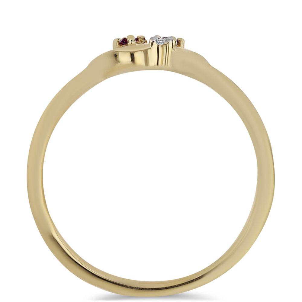 Anillo de Plata Bañada en Oro con Diamante Púrpura y Diamante blanco