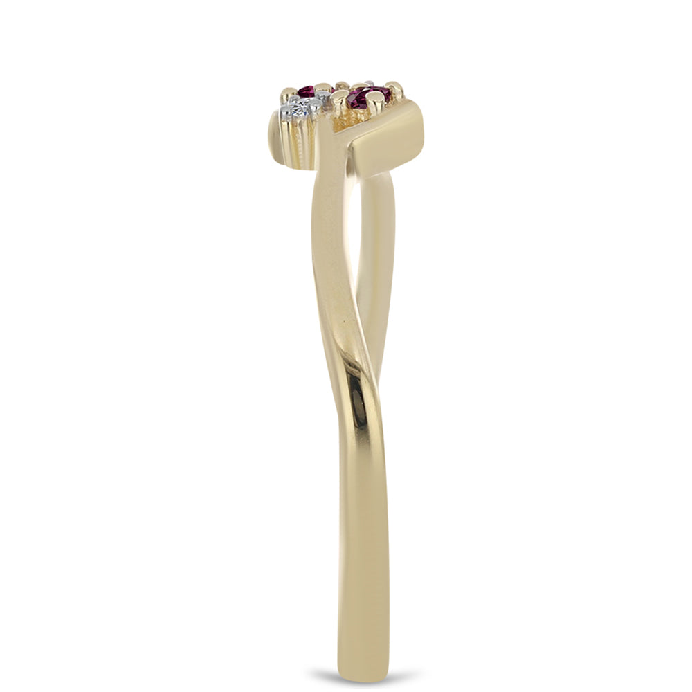 Anillo de Plata Bañada en Oro con Diamante Púrpura y Diamante blanco