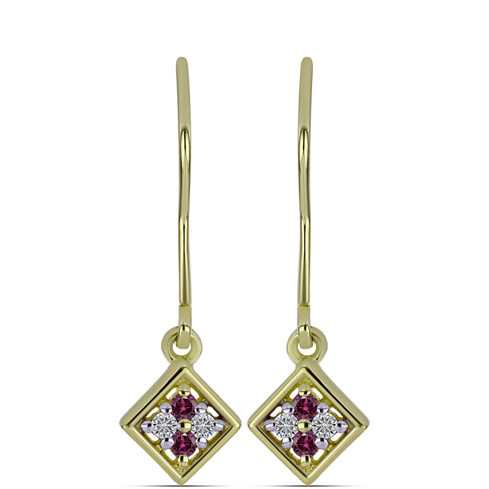 Pendientes de Plata Bañada en Oro con Diamante Púrpura y Diamante blanco