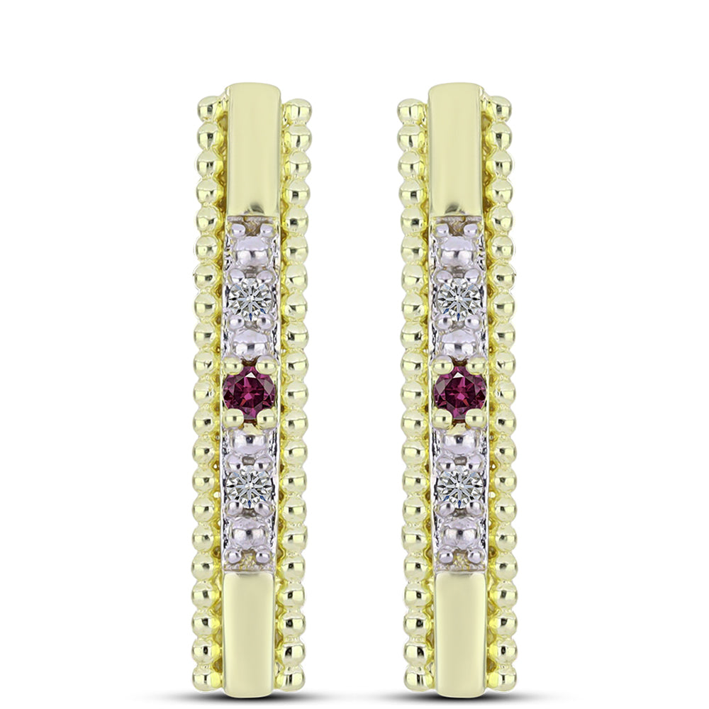 Pendientes de Plata Bañada en Oro con Diamante Púrpura y Diamante blanco