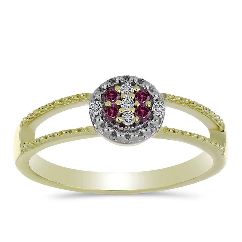 Anillo de Plata Bañada en Oro con Diamante Púrpura y Diamante blanco