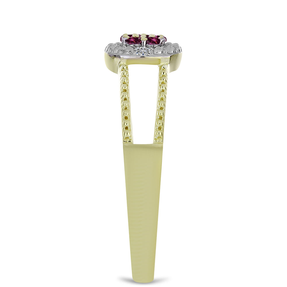 Anillo de Plata Bañada en Oro con Diamante Púrpura y Diamante blanco